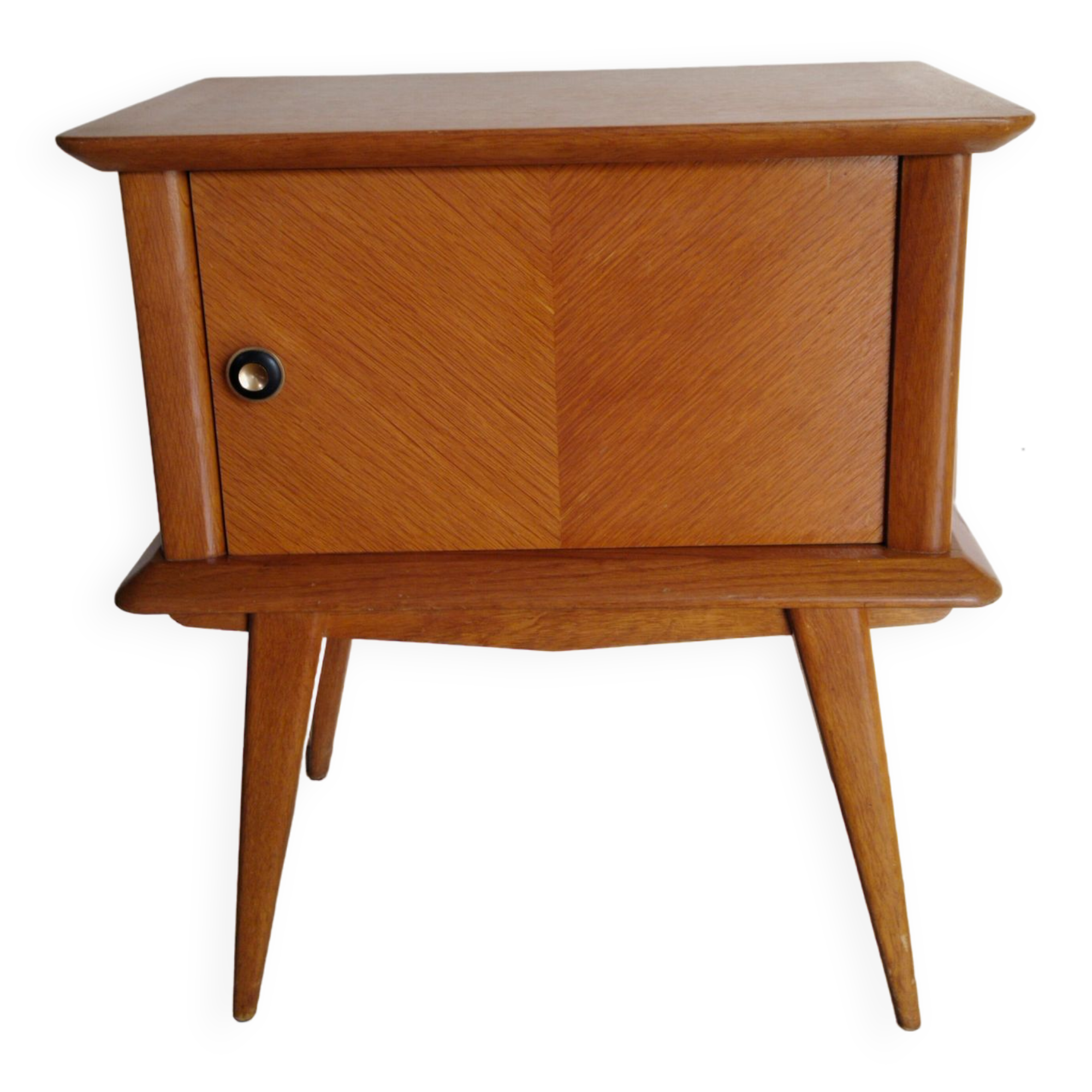 Vintage bedside table, varnish, compass legs, vintage 50s