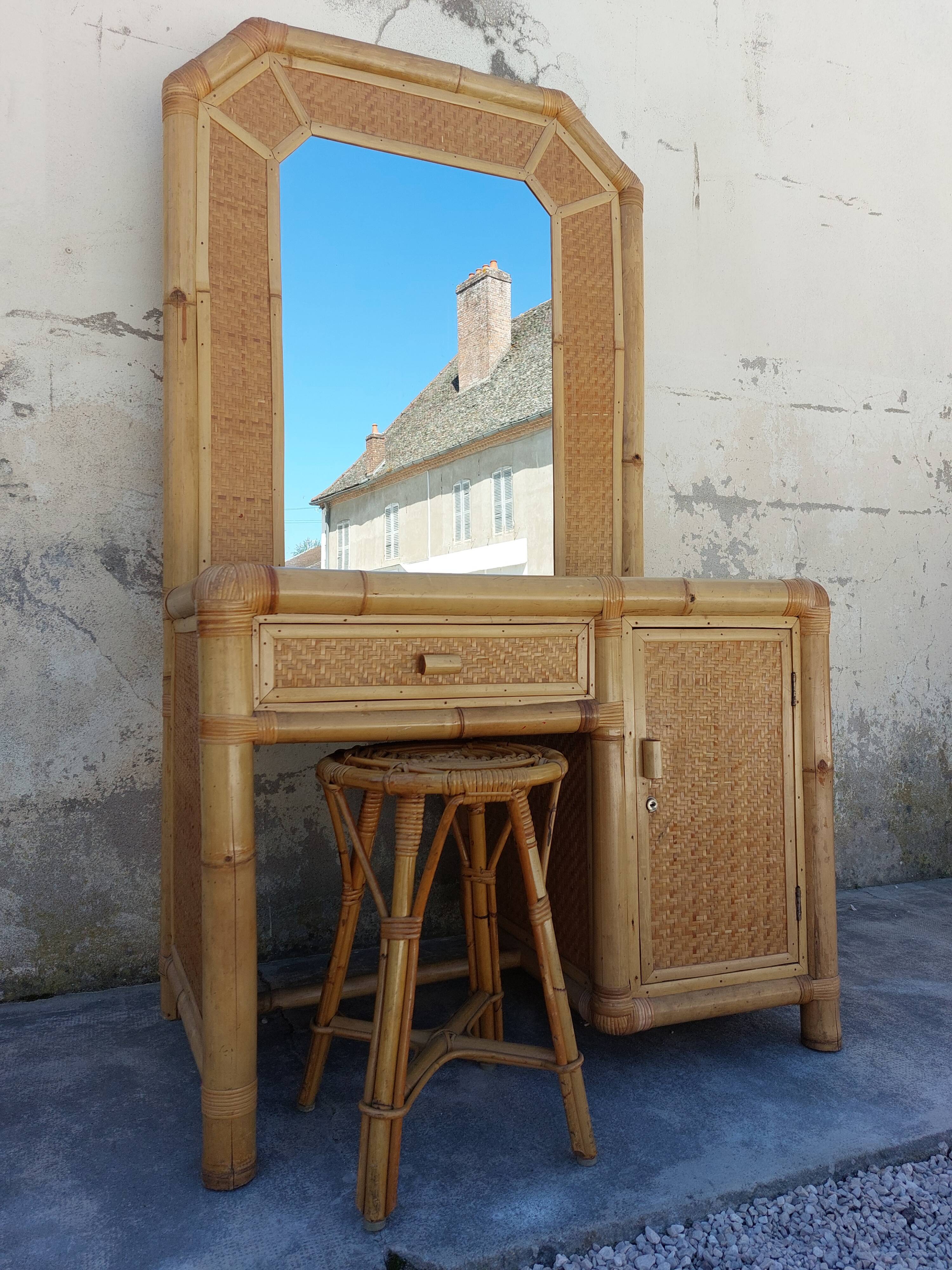 Coiffeuse en bambou 1970 vintage