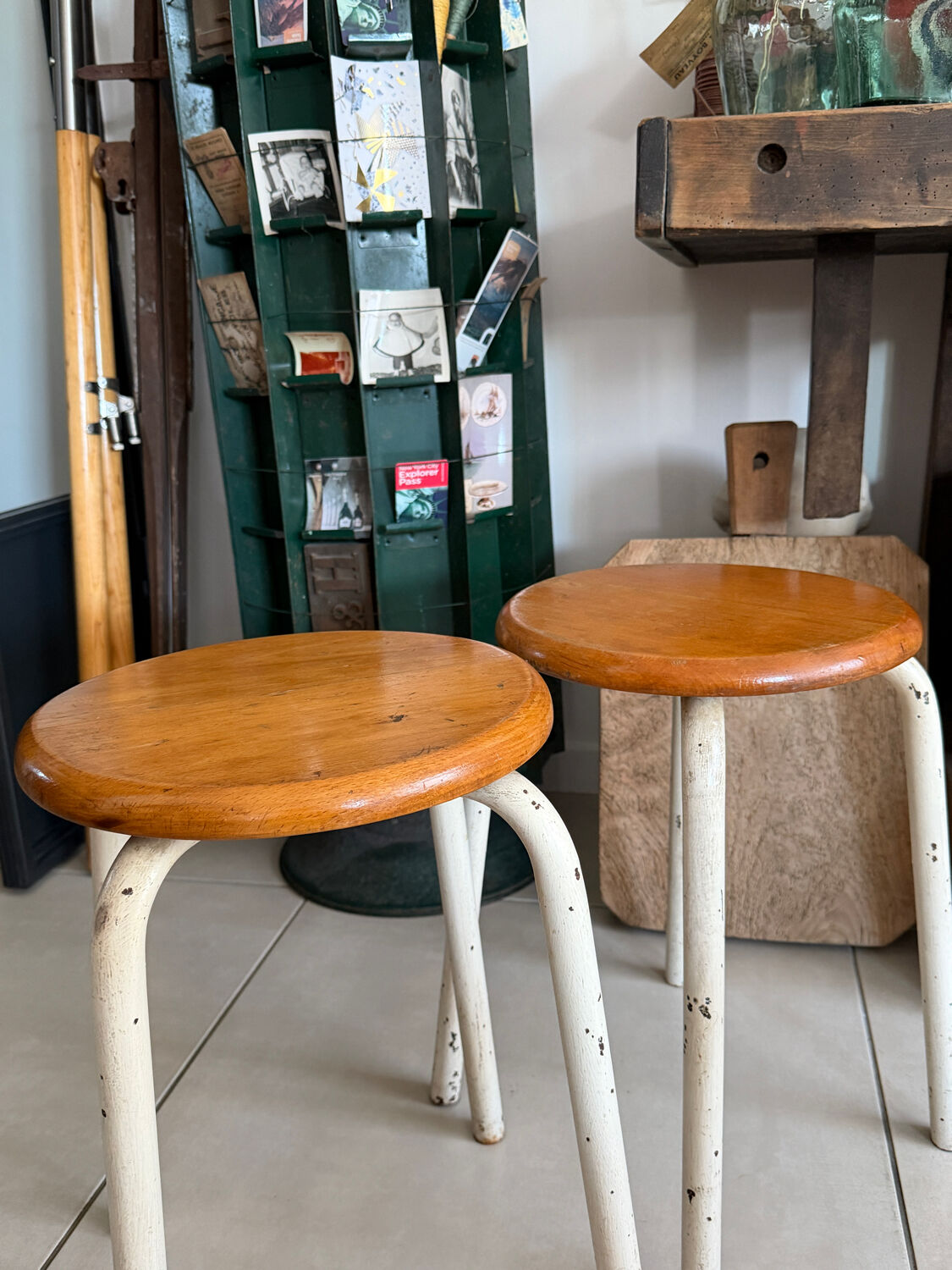 Pair of vintage workshop stools