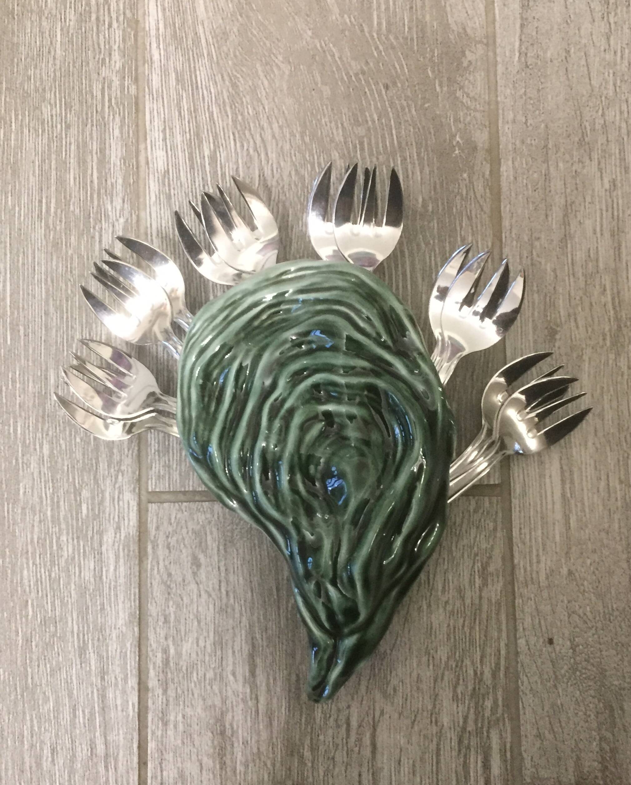 Holder for 12 oyster forks - slip - ceramic - vintage