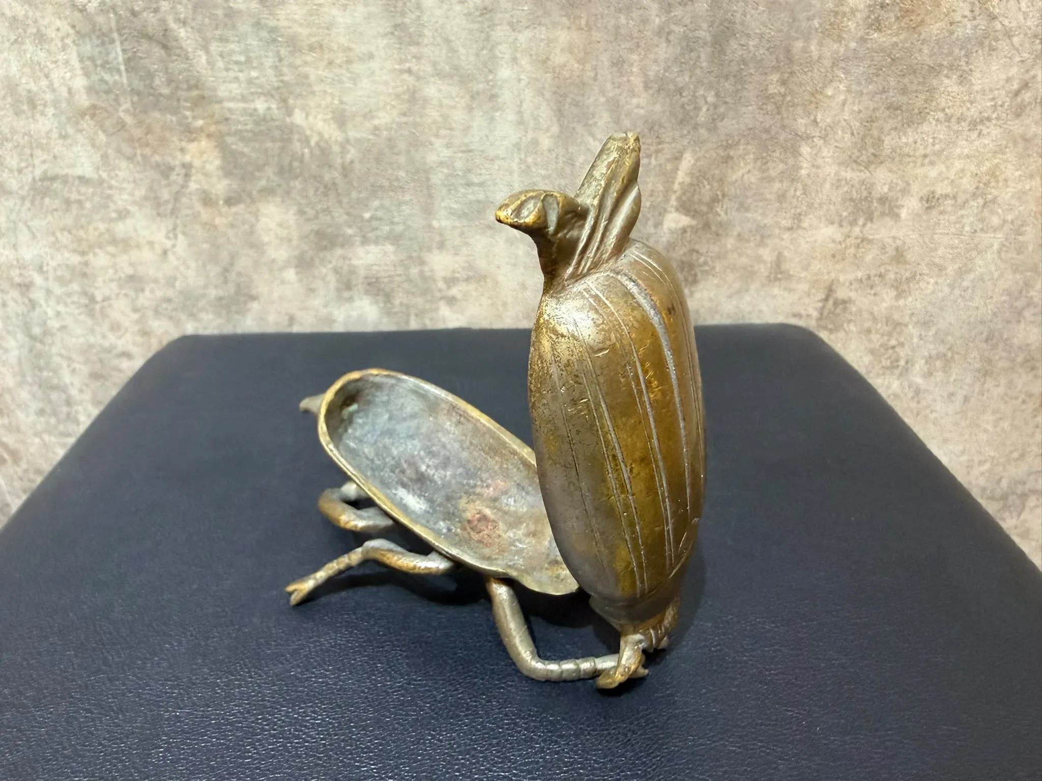 Brass Beetle Ashtray, Hinged Insect Figurine with Lift Up Wing Case