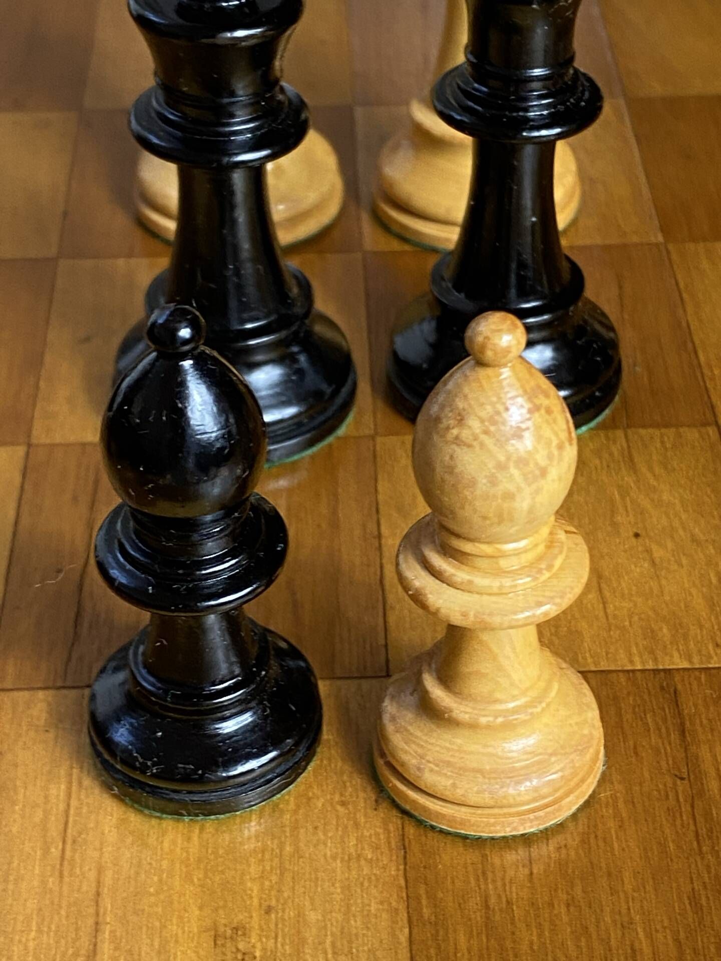 Chess set with wooden board and pieces