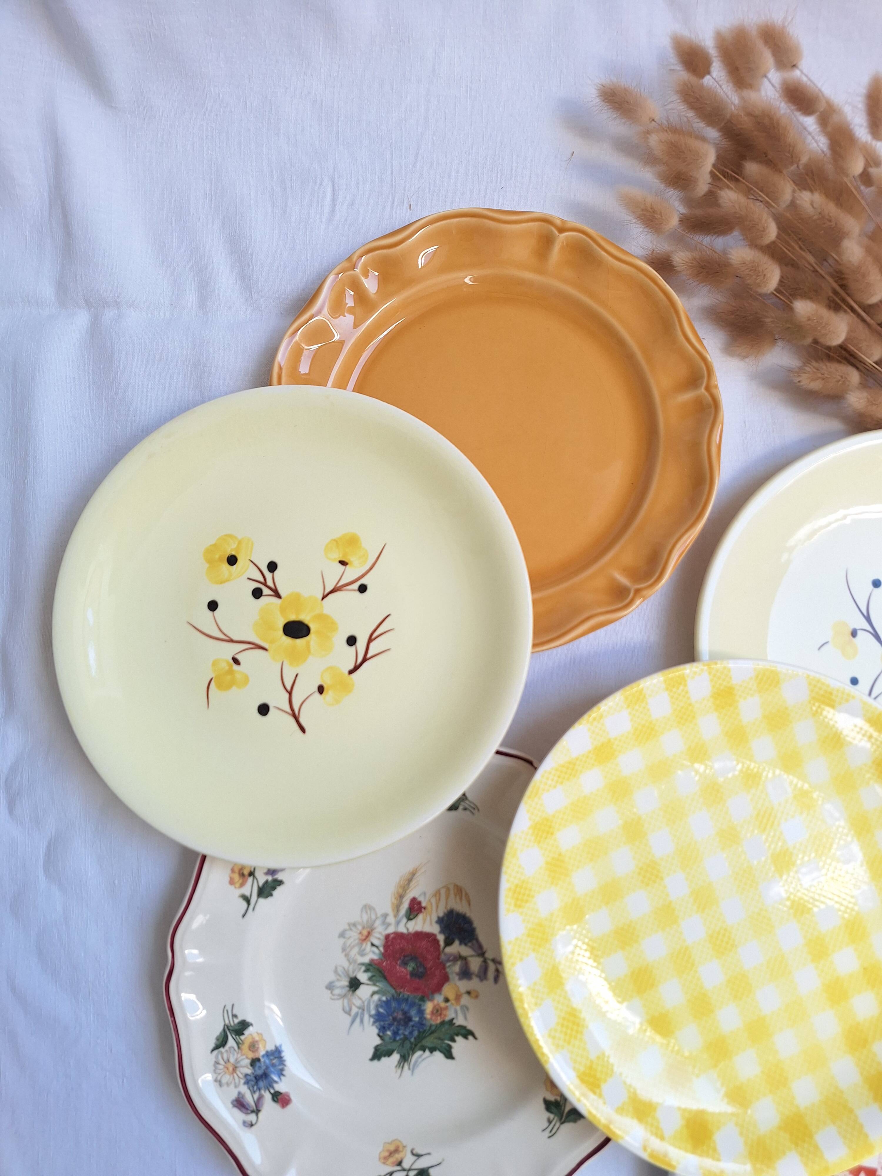 Vintage yellow orange and white dinner plates
