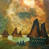 Tableau impressionniste, huile sur bois  XIXème siècle - Marine signée