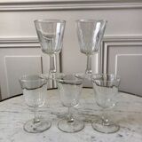 Set of 5 small crystalline glass wine glasses 50-60s