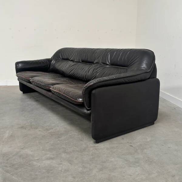 Black leather De Sede DS16 sofa, 1970s