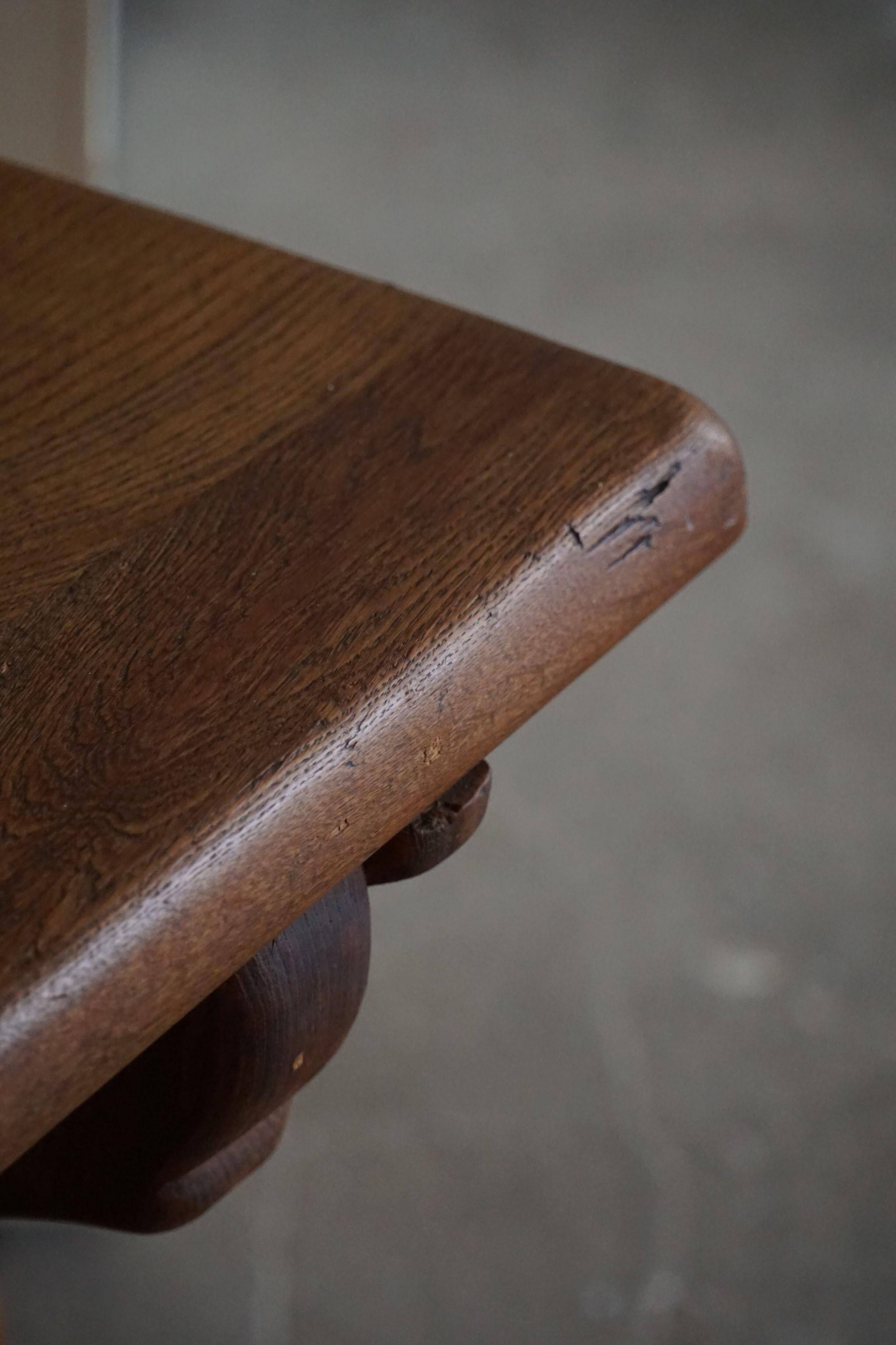 Brutalist oak desk from the mid-century, made in France in the 1950s.