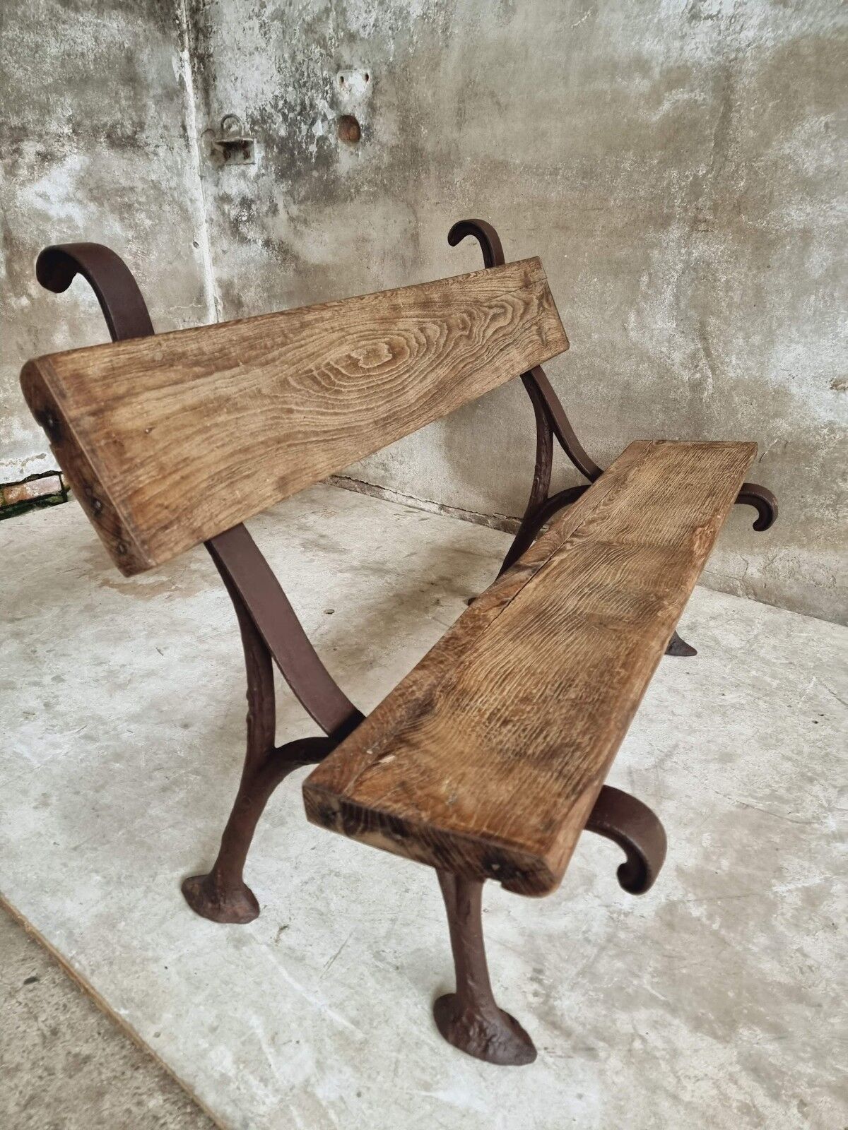 Antique garden bench park bench cast iron with oak