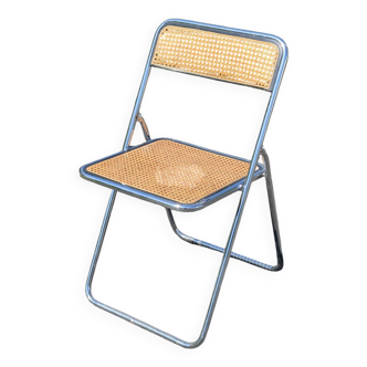 Chaise pliante cannée et acier chromé Vintage