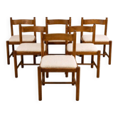 Set of 6 Pine and Boucle Rustic Dining Chairs, 1960s