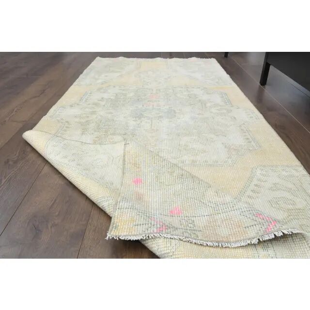 Vintage Turkish Oushak Handmade Wool Cotton Orange Runner Rug 95x224