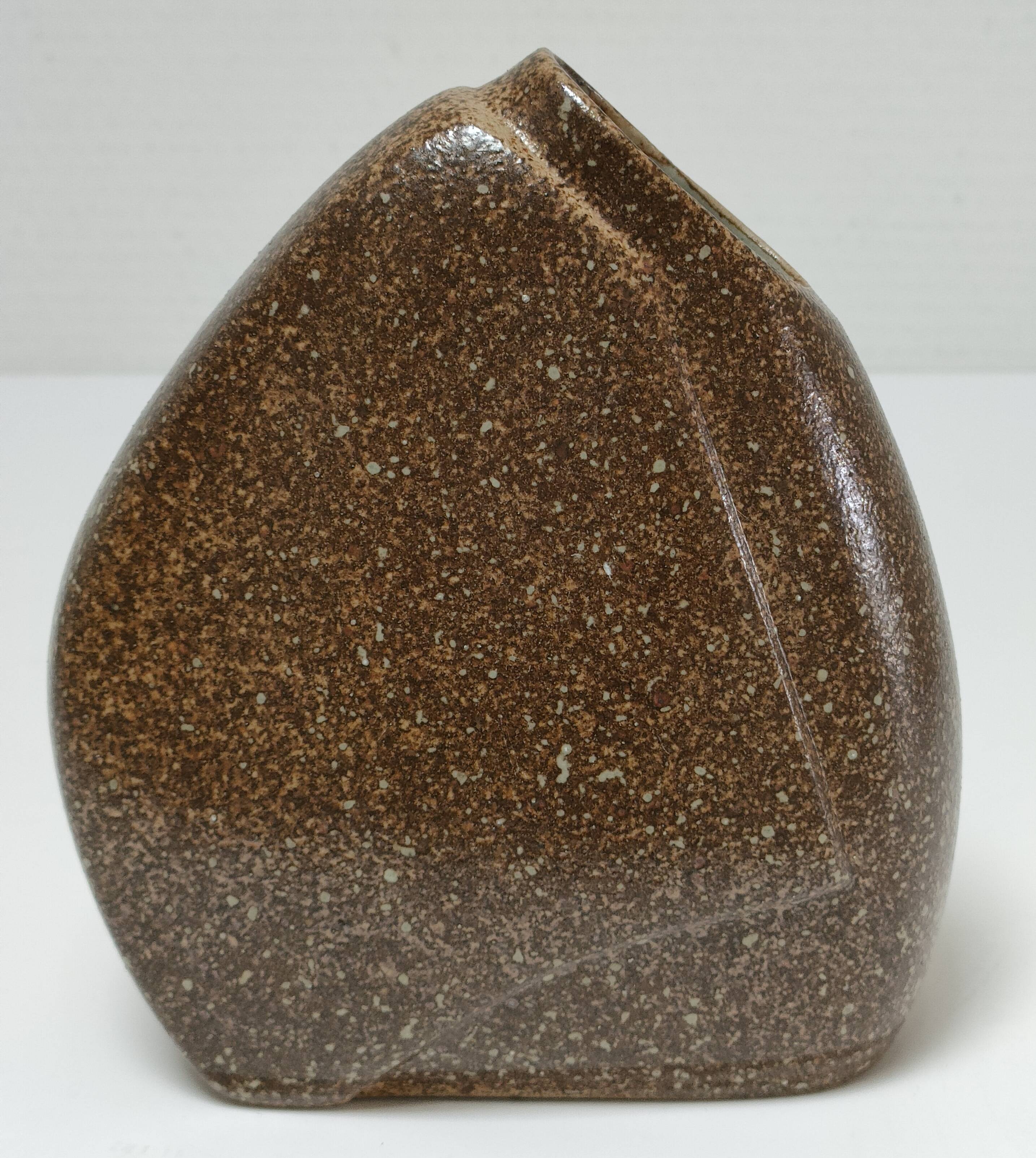 Flat enamelled stoneware vase 80s design