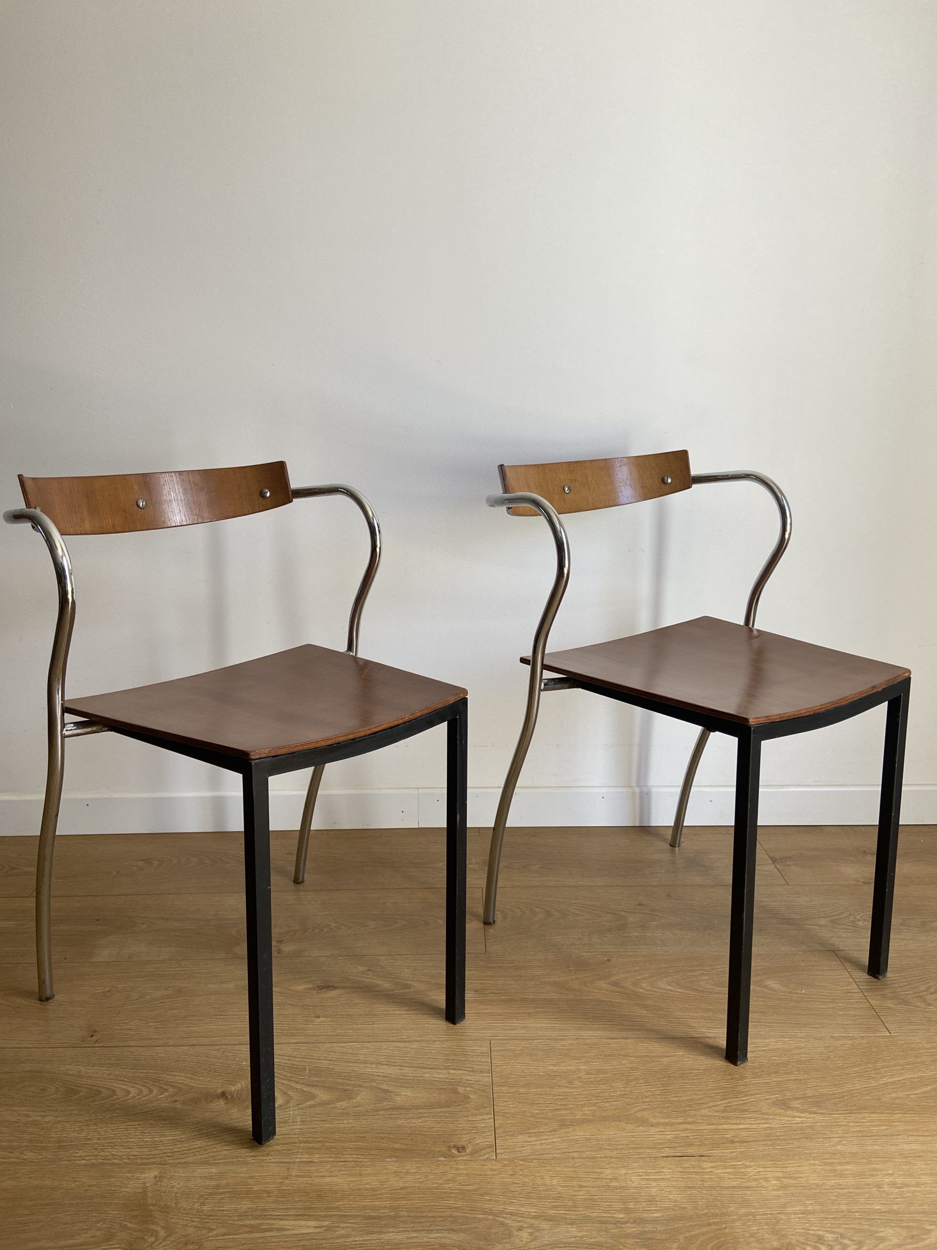 Pair of chairs design in wood and metal model "rio" by Pascal Mourgue