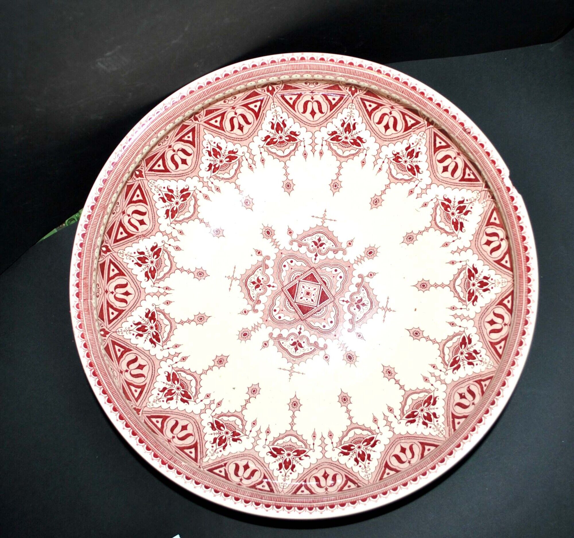 Salad bowl planter in earthenware sarreguemines u&c arabesque red calcutta