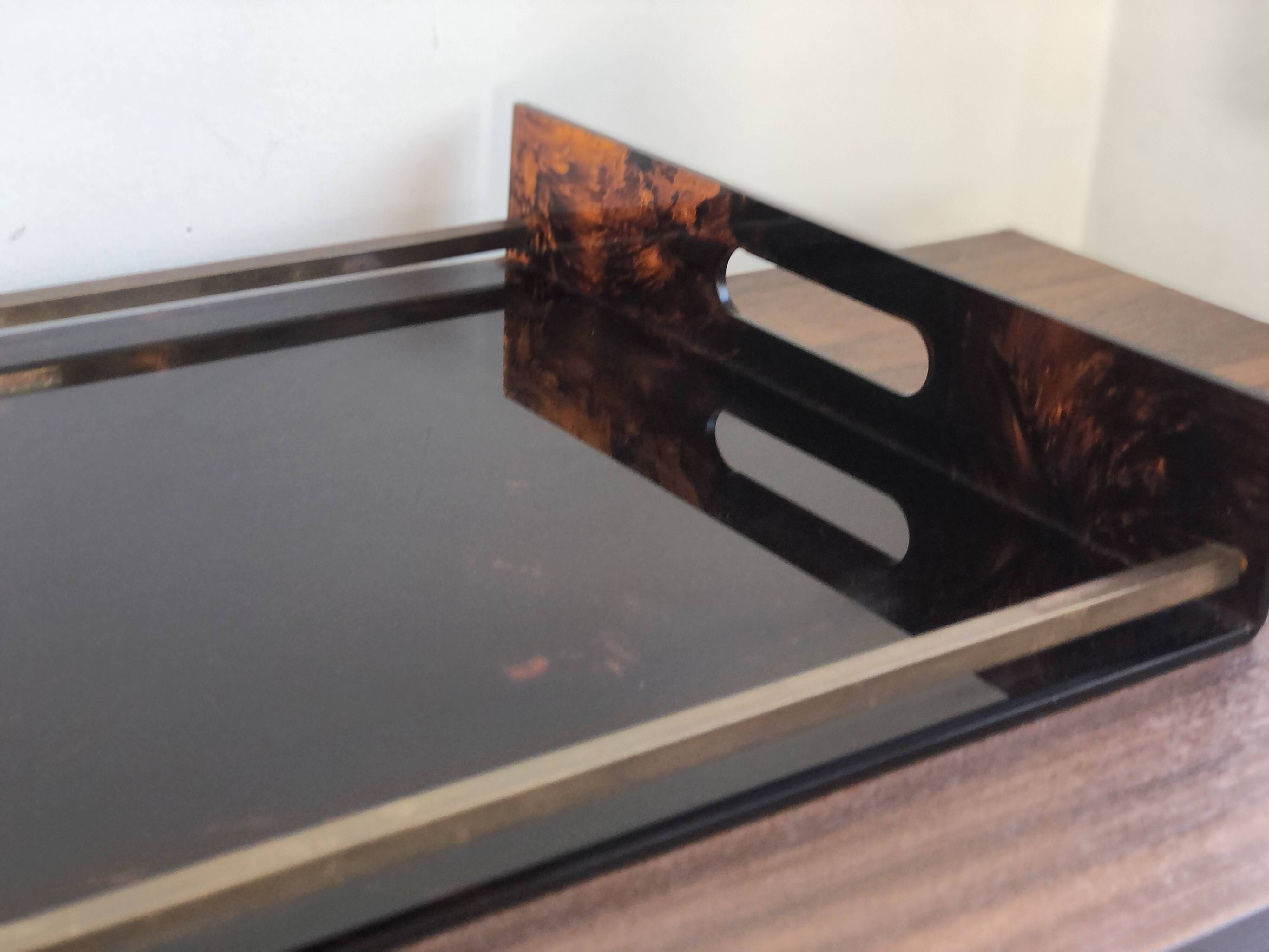 Lucite and brass tray, 70s