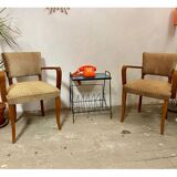 Paire de fauteuils bridge en bois massif et velours circa 1950