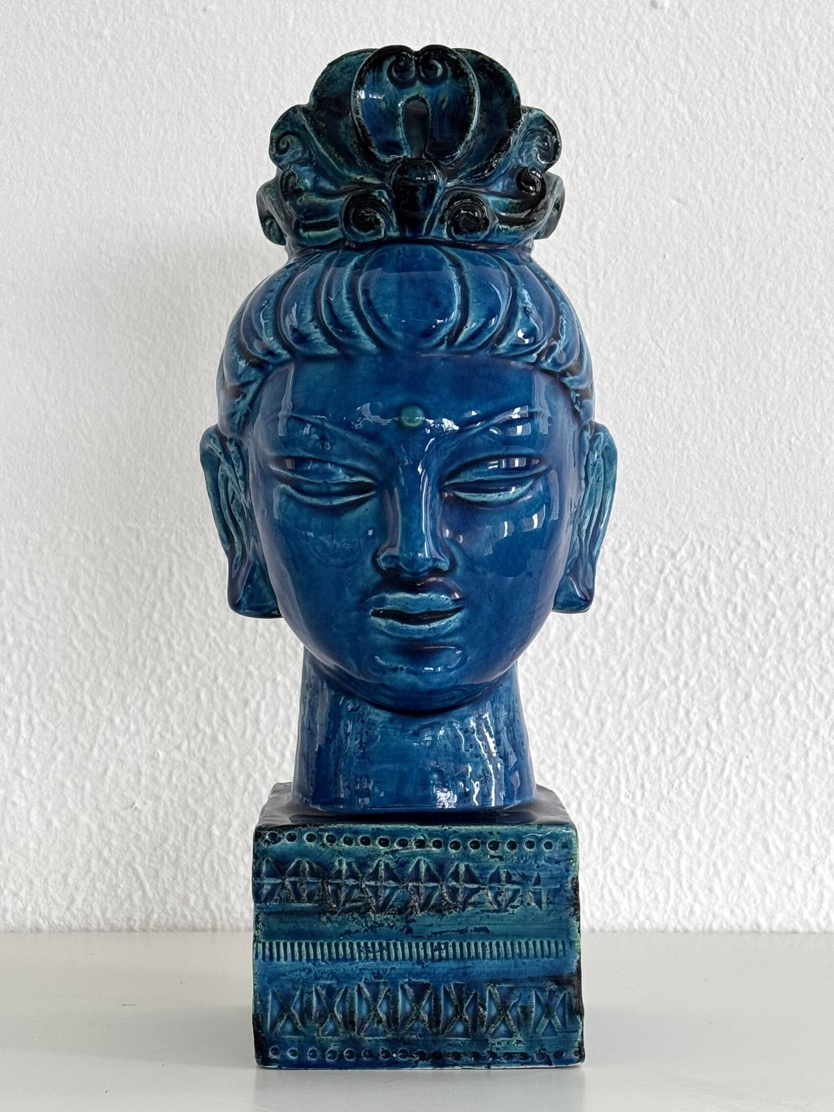 Aldo Londi for Bitossi Kwan Yin Buddha Rimini Blu, Italy, 1970s