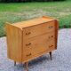 Vintage chest of drawers in golden blond oak legs compass and fins 3 drawers from the 50s
