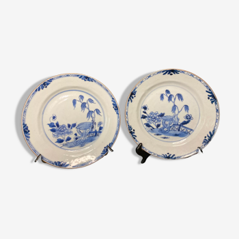 2206299 East India Company lot 2 plates porcelain decoration willow XVIIIth