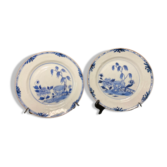 2206299 East India Company lot 2 plates porcelain decoration willow XVIIIth