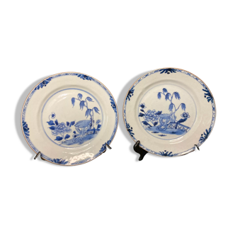 Compagnie des Indes lot 2 assiettes porcelaine décor saule XVIIIème
