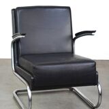 Vintage brown leather Bauhaus design armchair by Ahrend de Cirkel from the 1950s