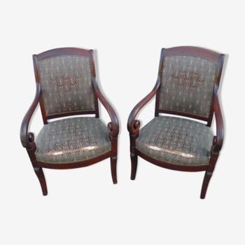 PAIR of old ARMCHAIR style LOUIS PHILIPPE Epoque XIXe Chair mahogany Lacrosse