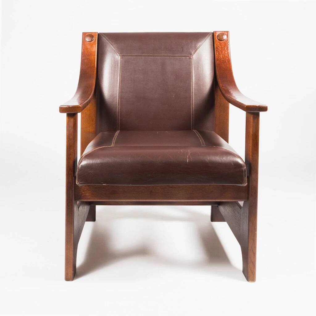Wooden armchair with leather upholstery by Zbyněk Hřivnáč