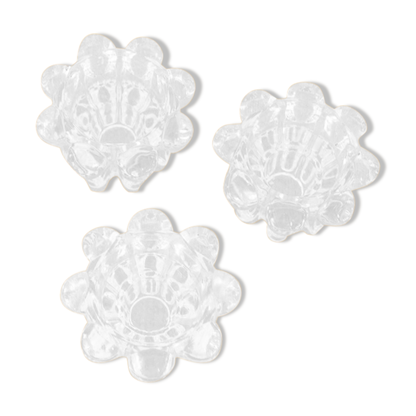 3 clear glass candle holders