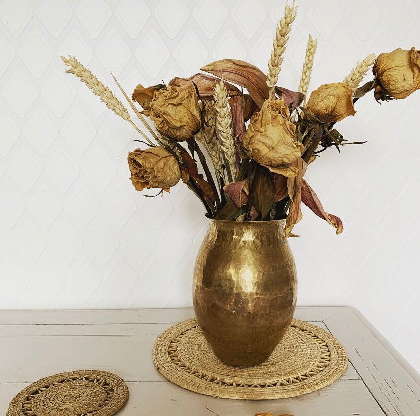 Hammered brass vase