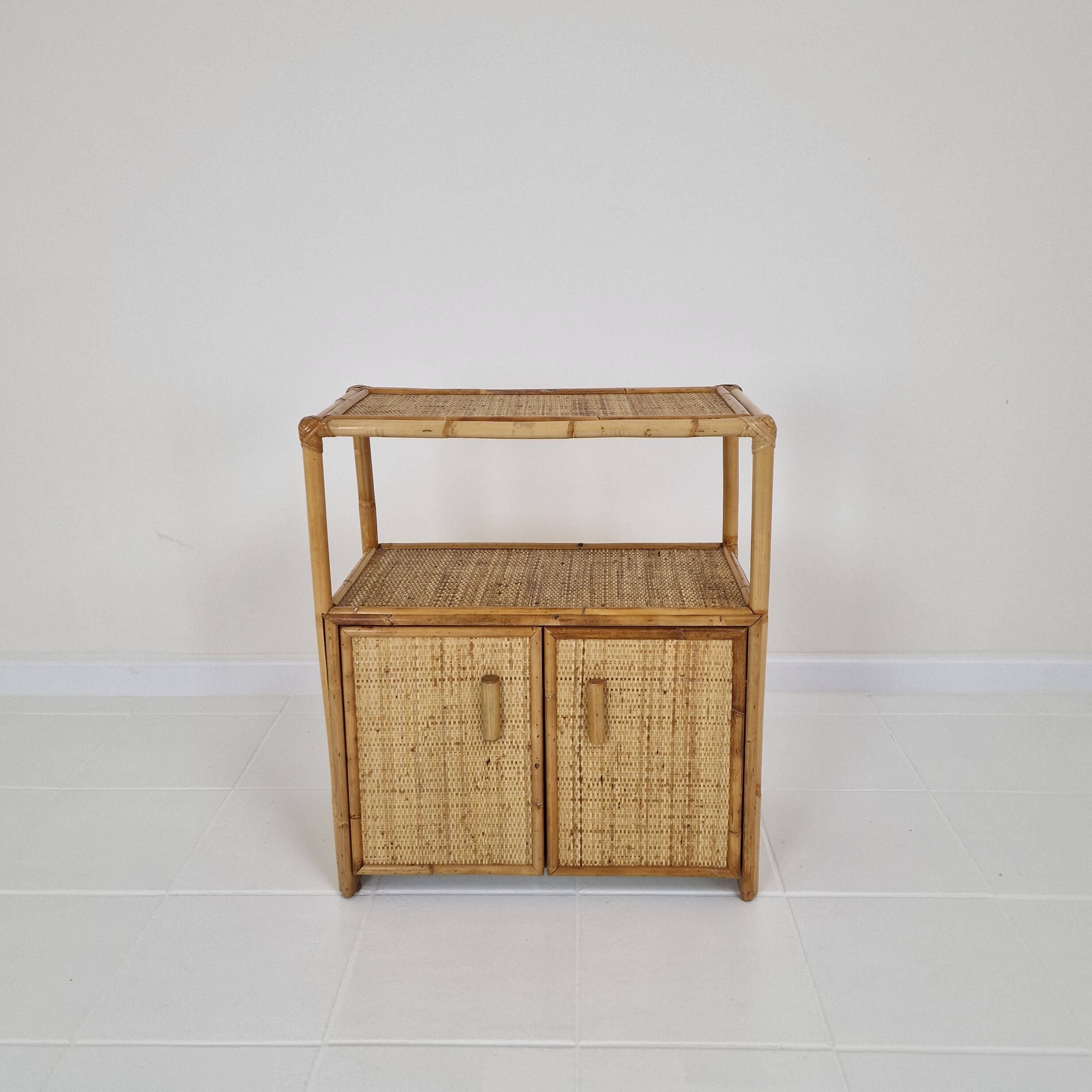 Italian Bamboo and Rattan Cabinet or Bed Side Table, 1980s