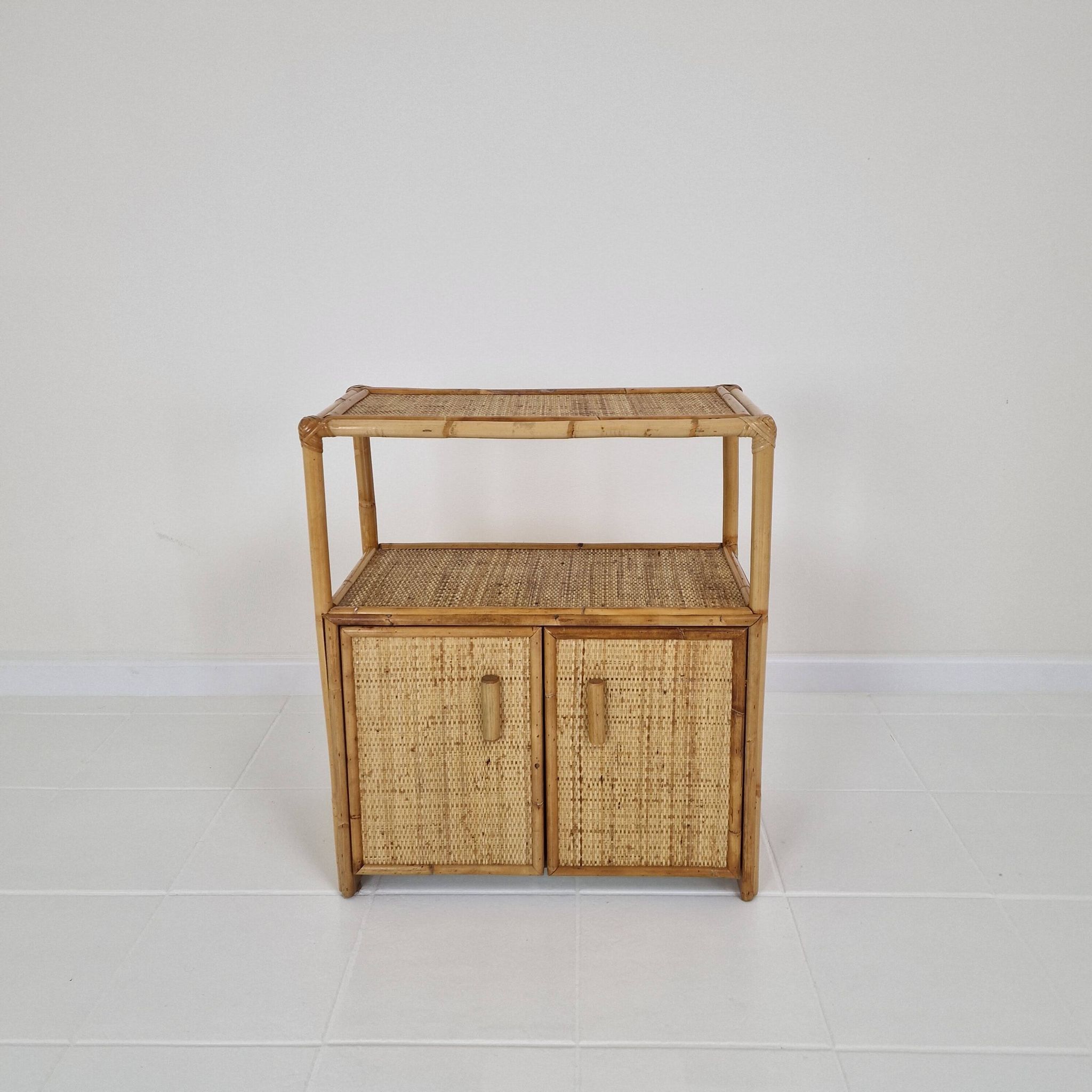 Italian Bamboo and Rattan Cabinet or Bed Side Table, 1980s