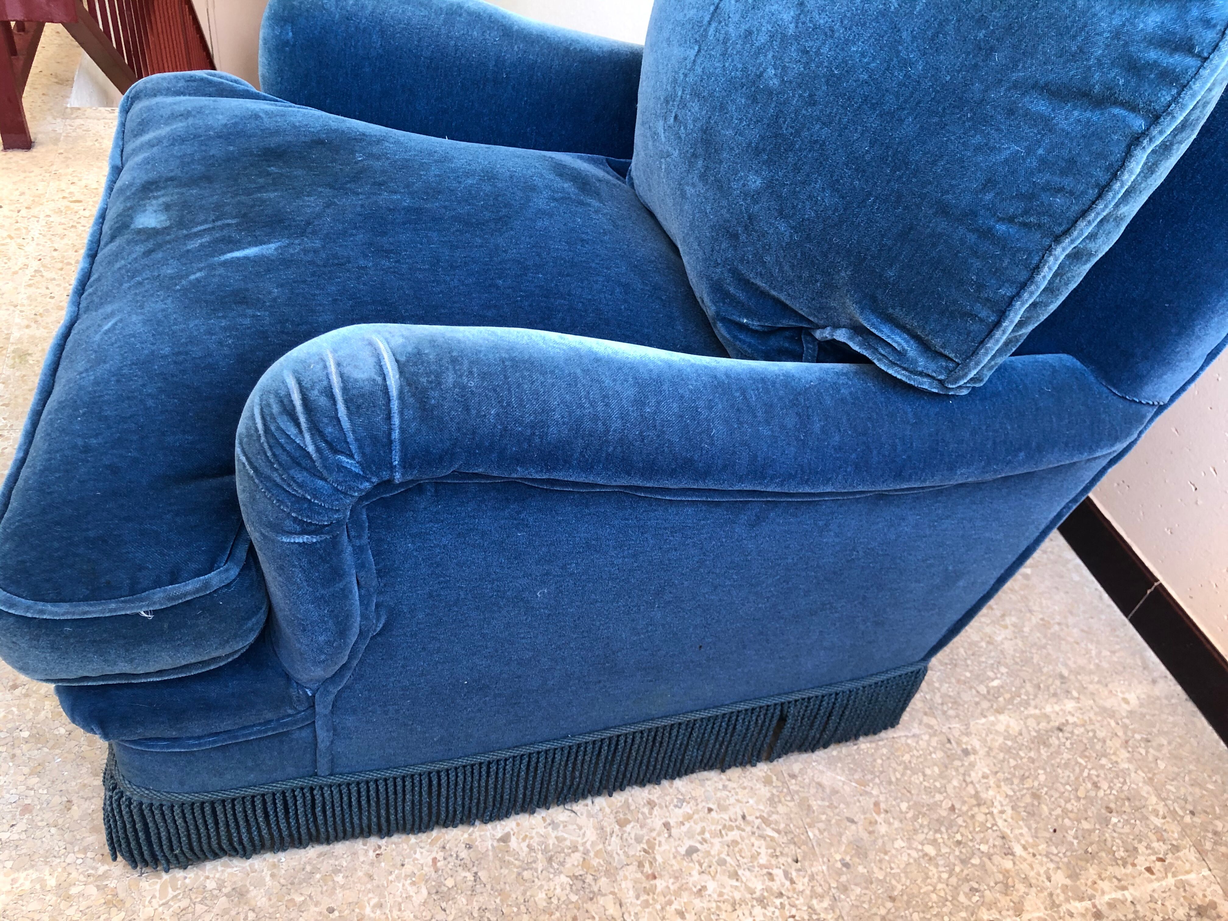 Pair of vintage chairs in oil blue velvet.