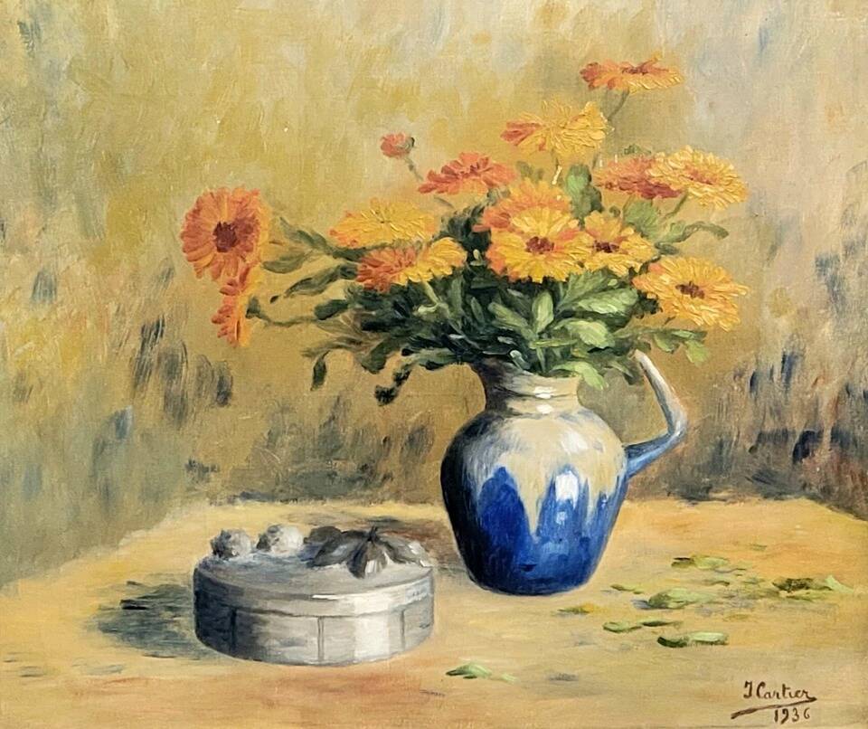 Jacques cartier 1936: oil on canvas, still life with flowers
