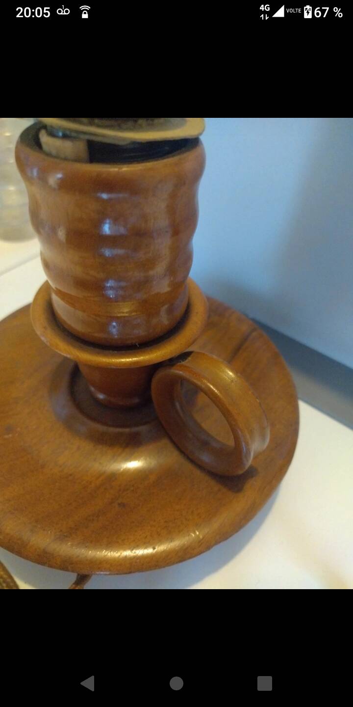 Vintage Scandinavian turned wooden candlestick lamp base