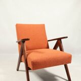 Vintage orange papaya zig zag bouclé armchair 1970
