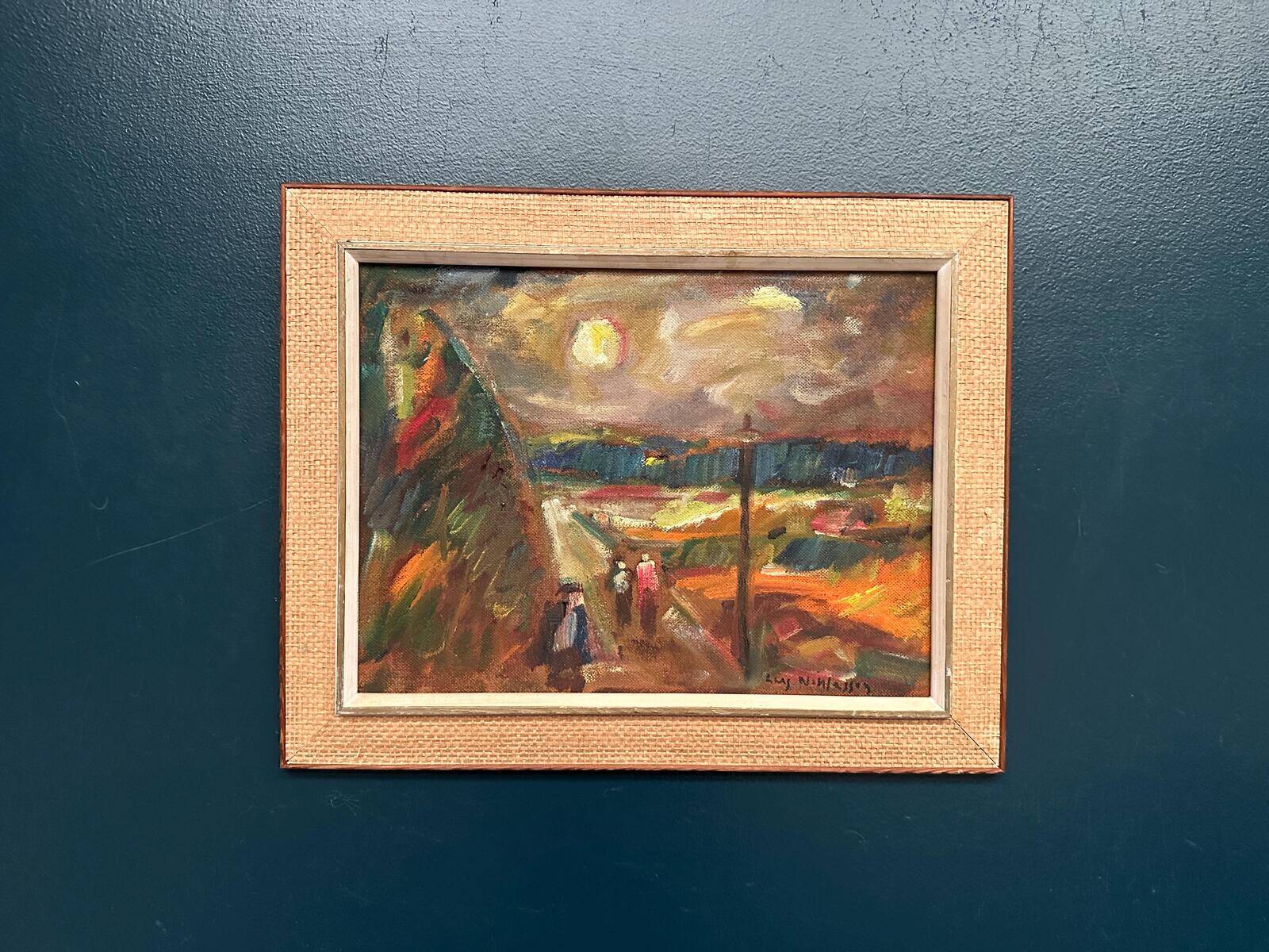 Original Swedish Oil on Panel – “Landscape with Figures” by Lars Niklasson