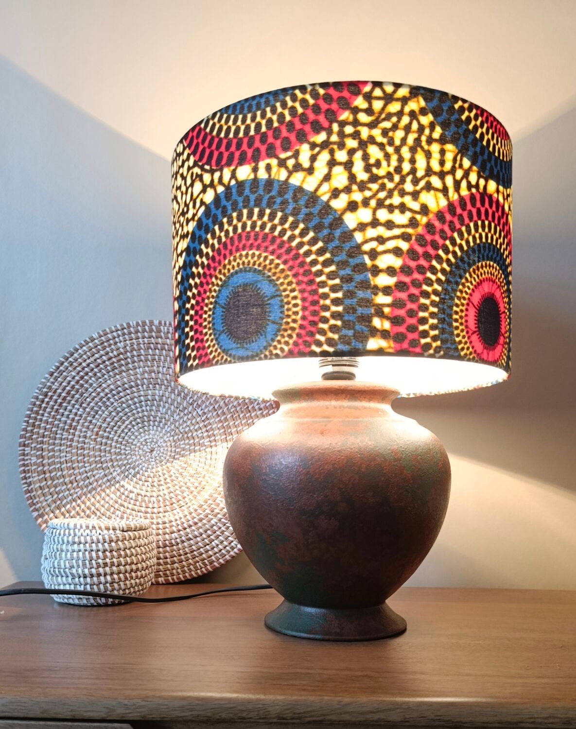 Copper metal floor lamp, chic ethnic wax lampshade.