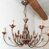 Leaves in gilded brass chandelier 1970