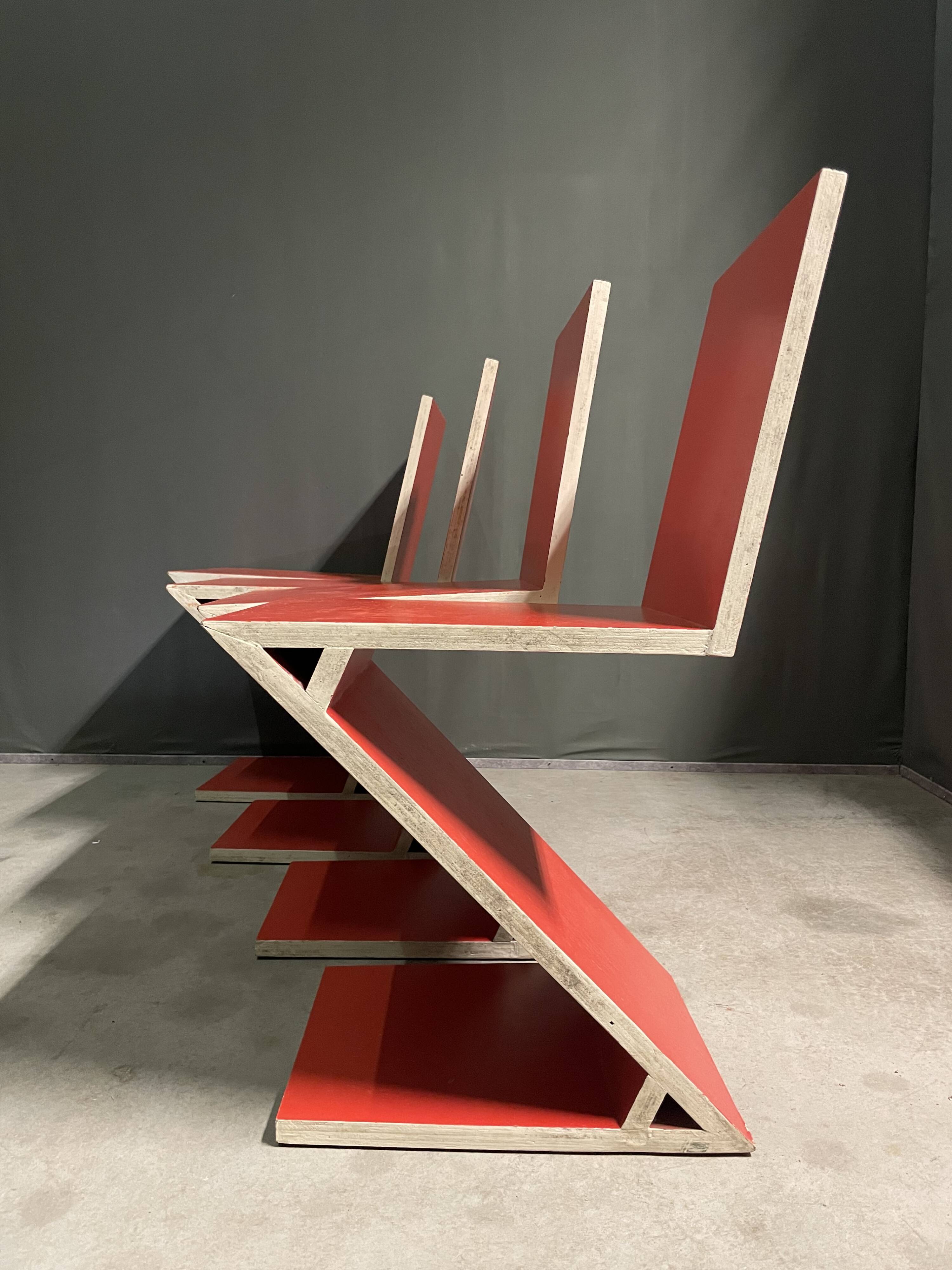 Set of 4 Zig Zag chairs, 1990's