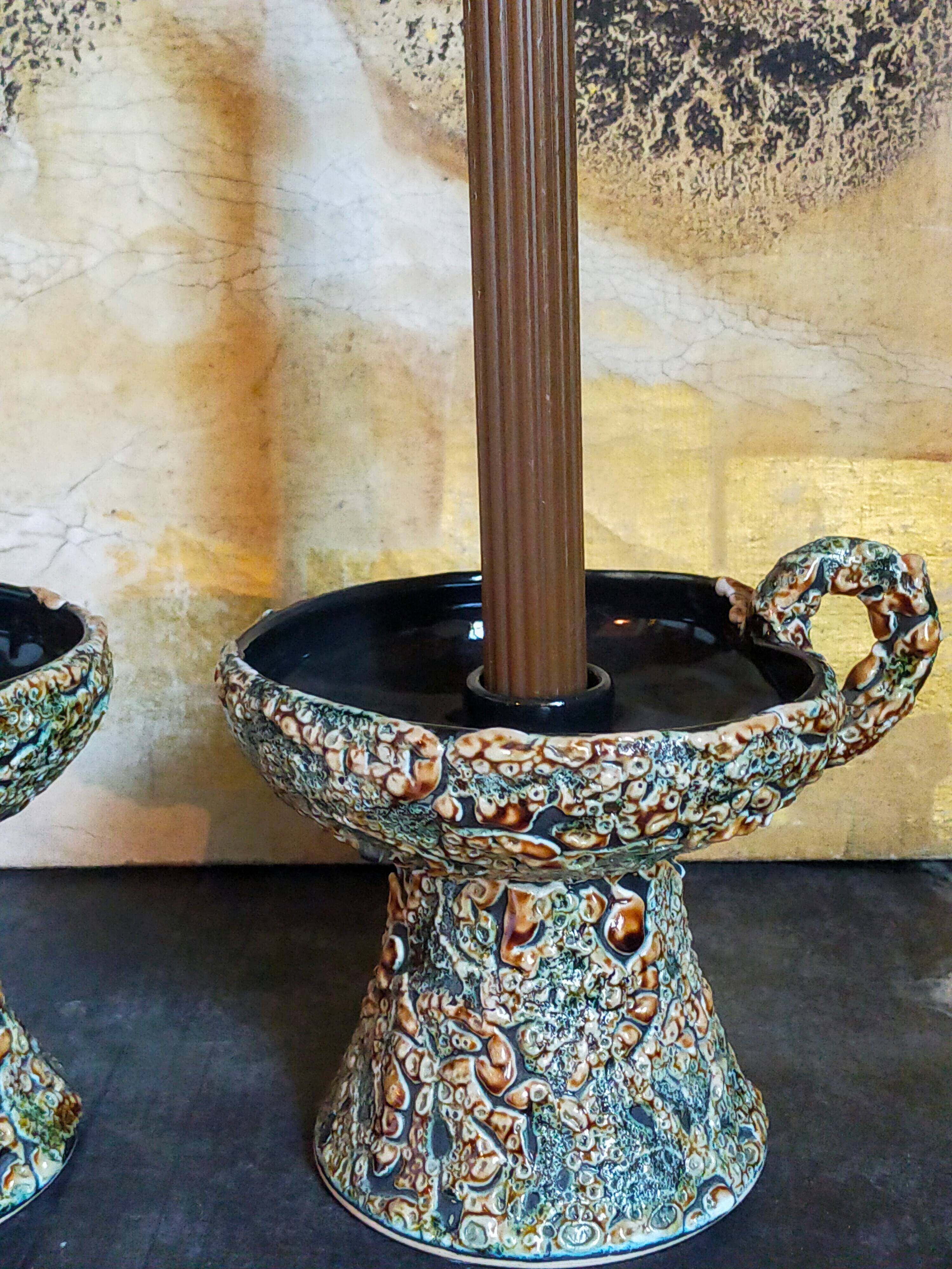 Pair of vintage Vanoise honey foam ceramic candlesticks