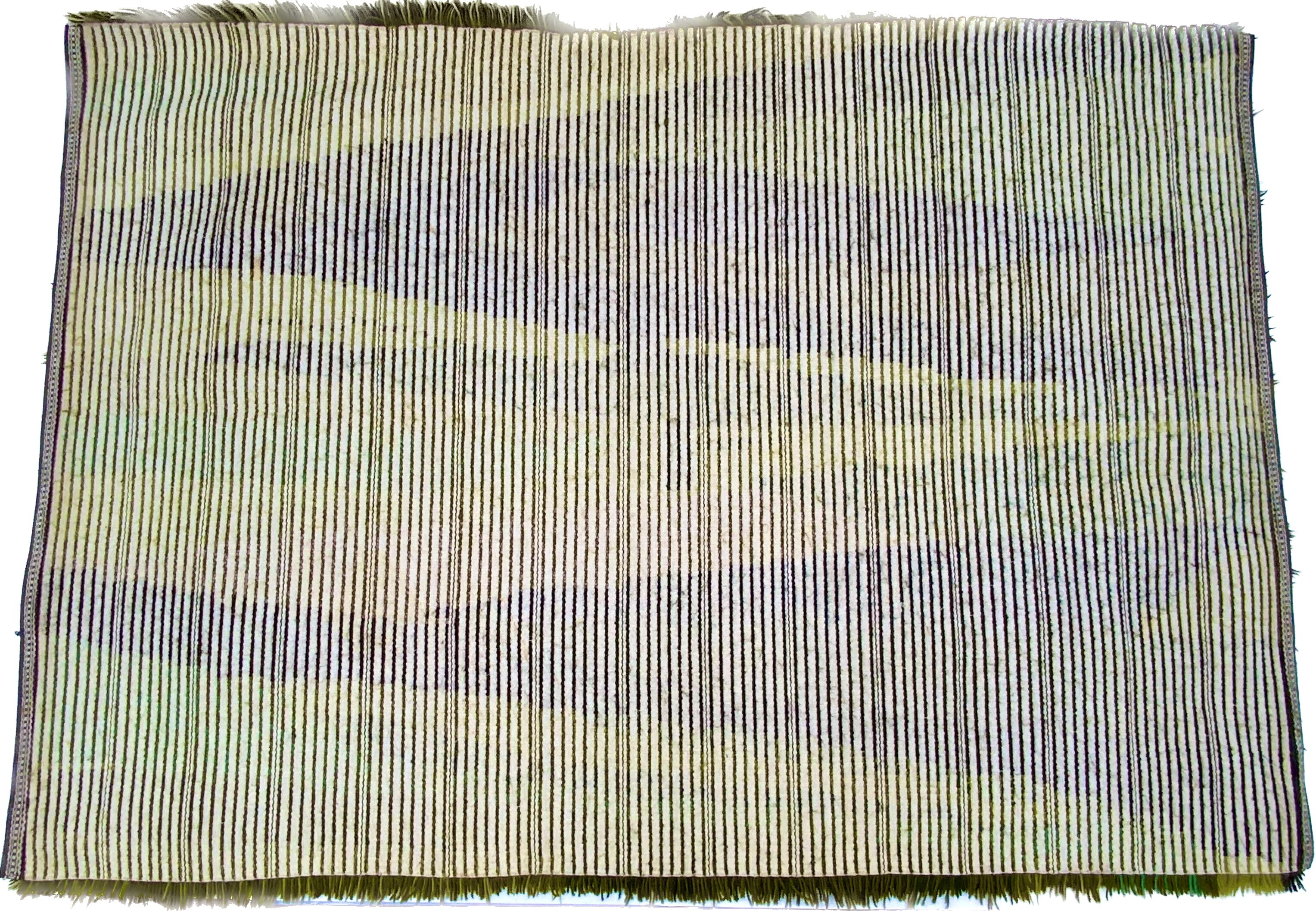 Green scandinavian modernist design wool rya rug woven handmade vintage 1960s