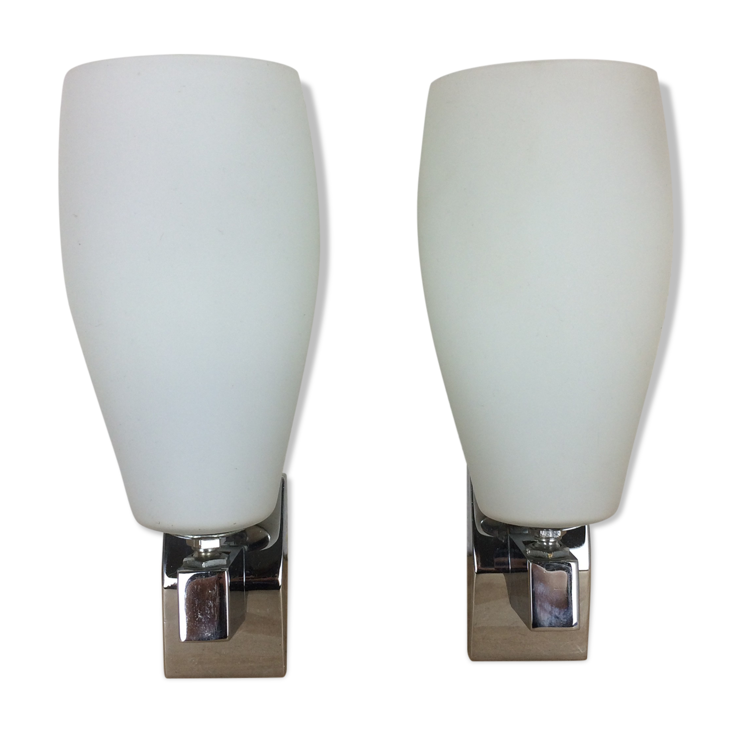 Pair of inda adjustable wall lamps, chrome and white opaline 70's
