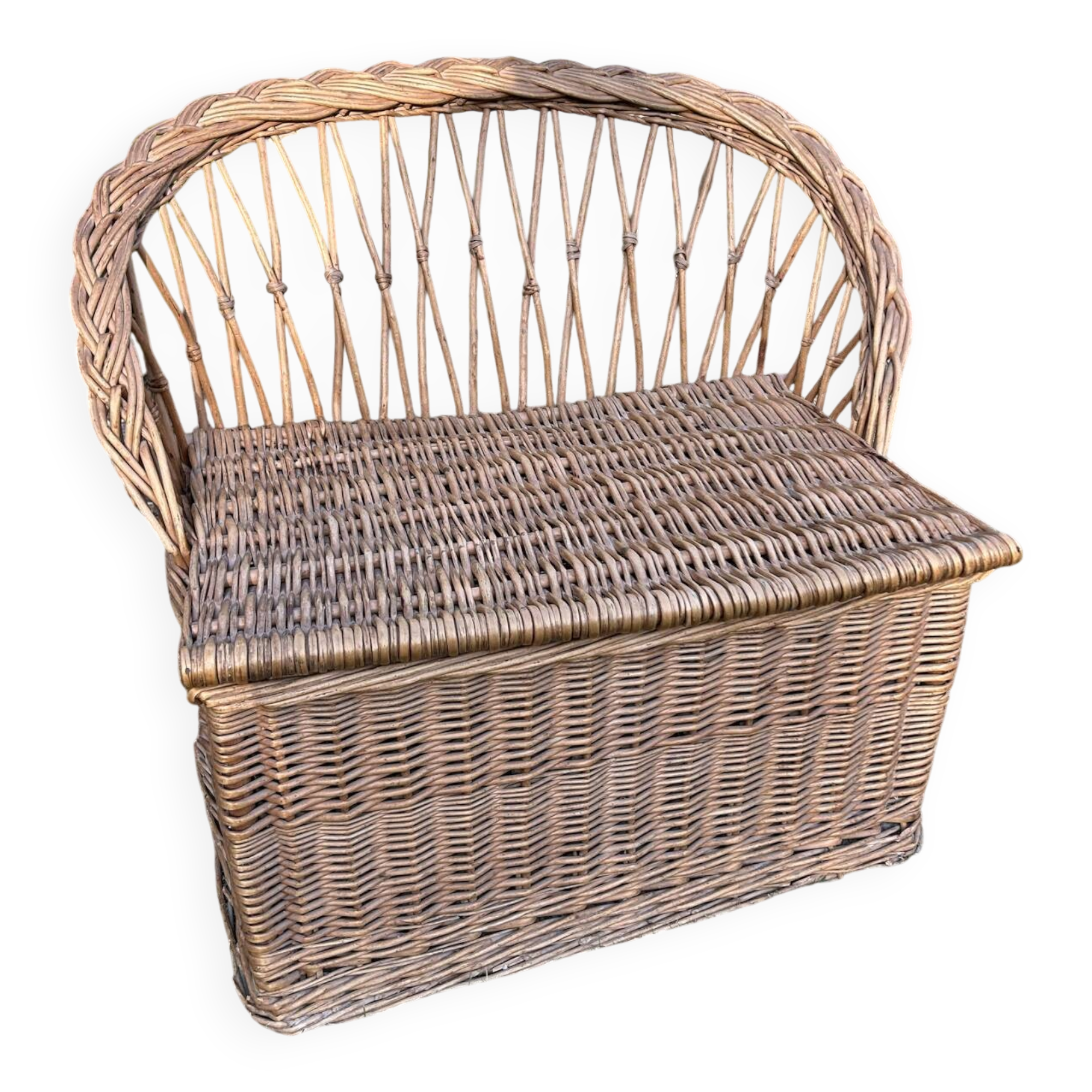 Vintage 1960 wicker storage bench