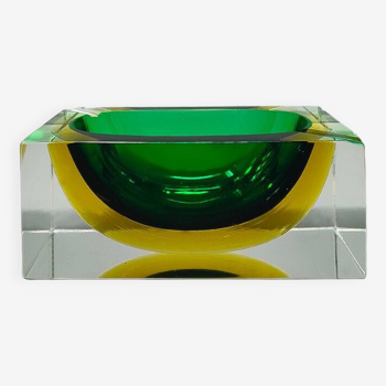 Magnifique cendrier rectangulaire vert et jaune des années 1960 ou fourre-tout par Flavio Poli pour Seguso.