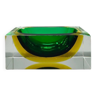 1960s Gorgeous Green and Yellow Rectangular Ashtray or Catchall By Flavio Poli for Seguso.