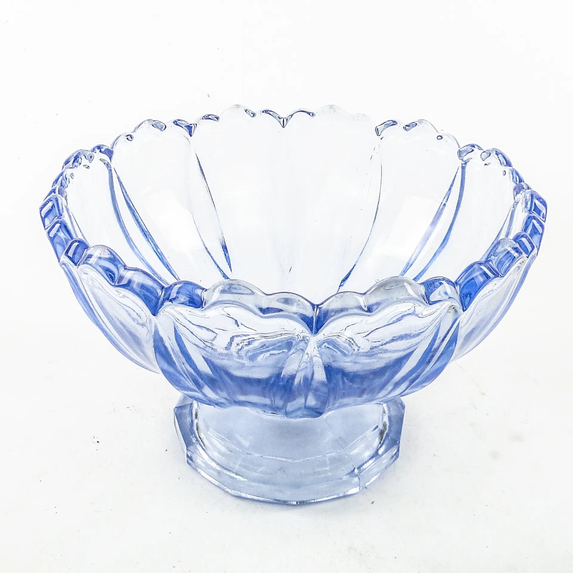 Ring Around fruit bowl, mid-century modern, pressed turquoise glass, Ząbkowice, Poland, 1960s