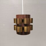 Danish cylindrical hanging lamp in brown and gold 1980s