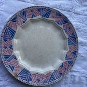 Plat à tarte ou de service HBCM modèle Dolly 1930 bleu/rose