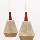 Lampe à suspension vintage à deux abat-jour et teck, 1960 Suède
